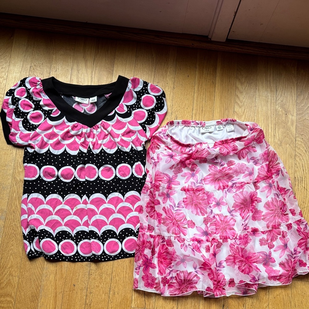 Cato Kids Pink and Black Patterned Tops